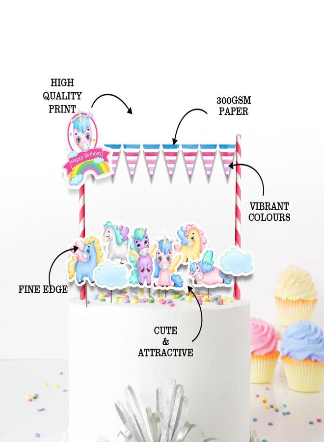 Suruchi Strokes Unicorn Theme Birthday Party Decoration | Banner | Hangings | Frill | Poster | Cake Topper | Gifts Tags | Combo | Eye Mask | Props (Cake Topper) - Image 4